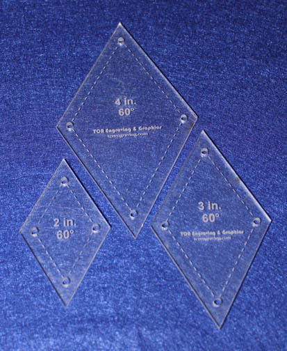 3 Piece Set Quilt Diamonds 1/8"  2", 3", 4"  with Guideline Holes