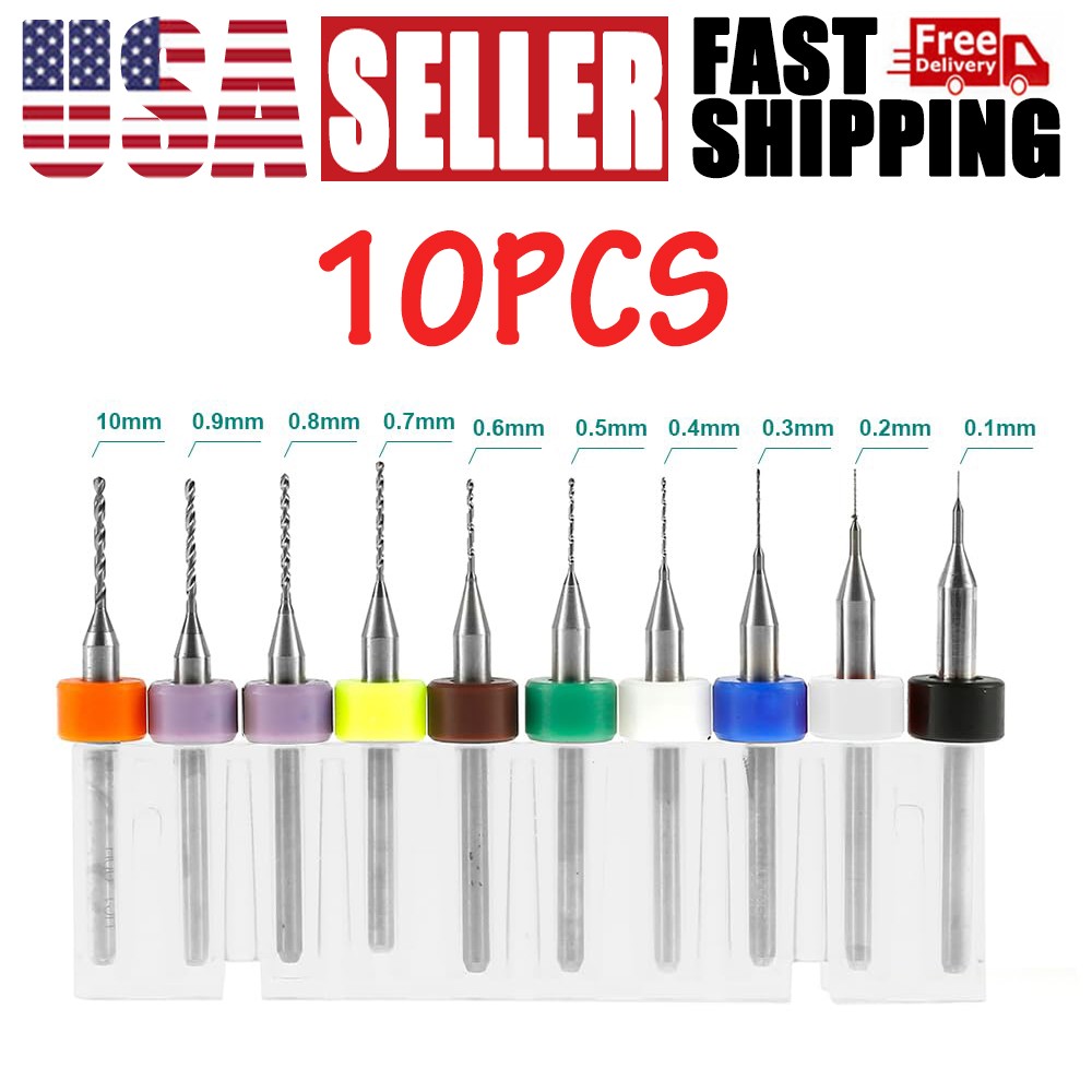 Carbide Micro Drill Bits Set 0.1-1.0mm for PCB Engraving Circuit Board Tool 100x