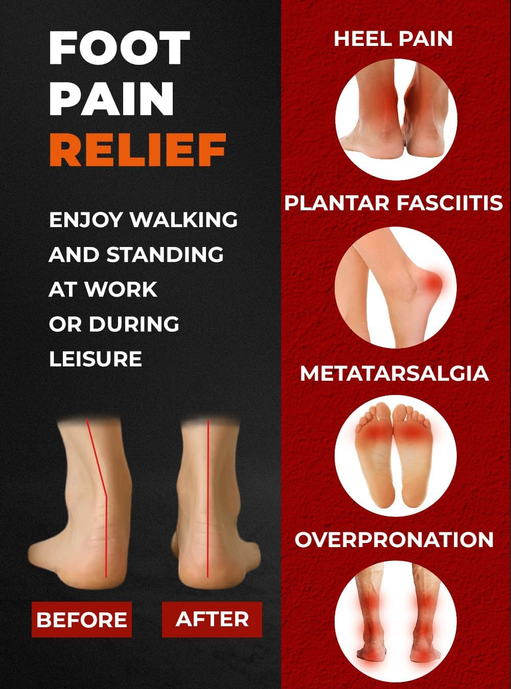 220+ Lbs Plantar Fasciitis High Arch Support Insoles Men Women - Orthotic Sho...