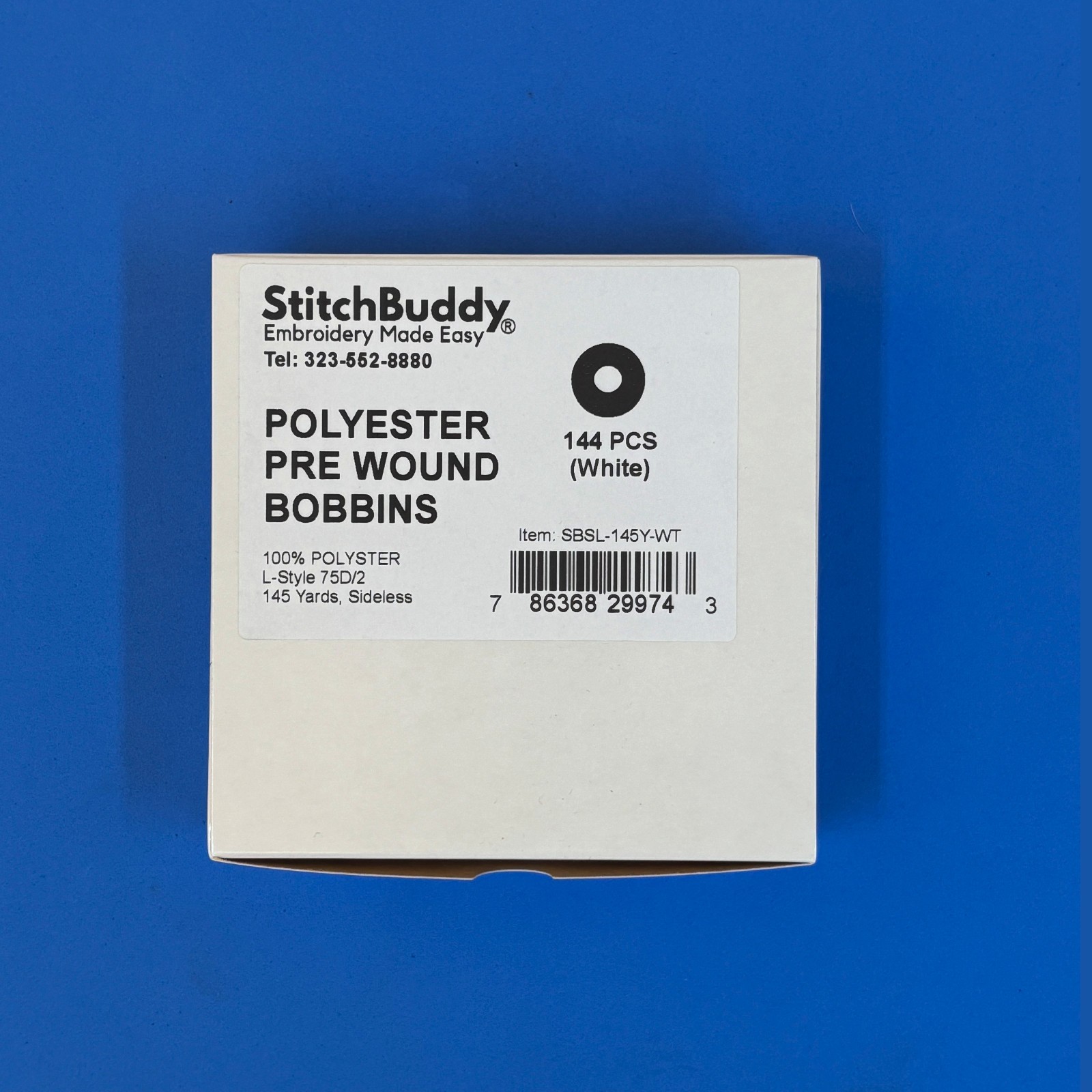 Polyester White Prewound Bobbins Thread, 145 yds, Size L, 144pcs, Sideless