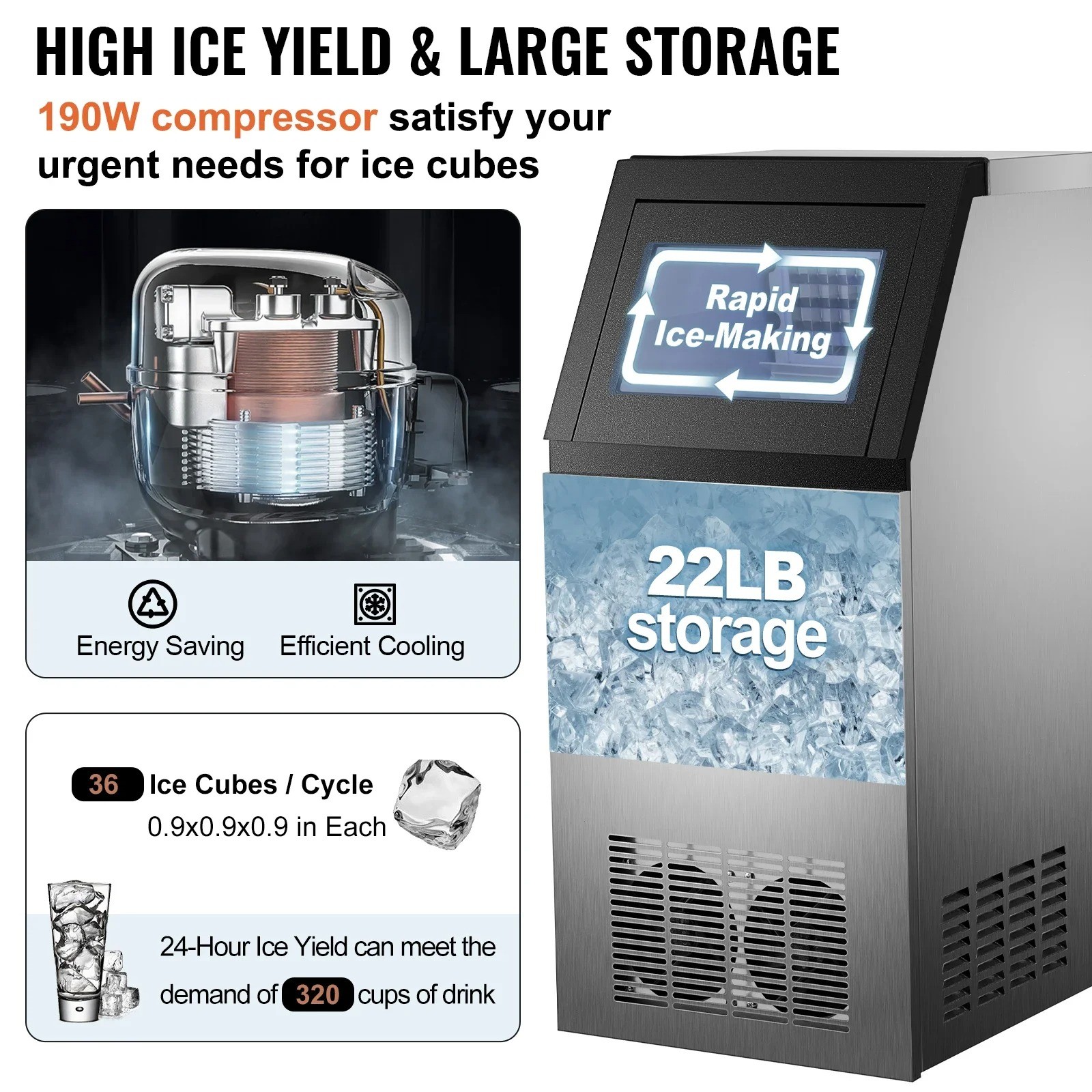 Commercial Ice Maker Ice Cube Machine Efficient Compressor Wide To Use
