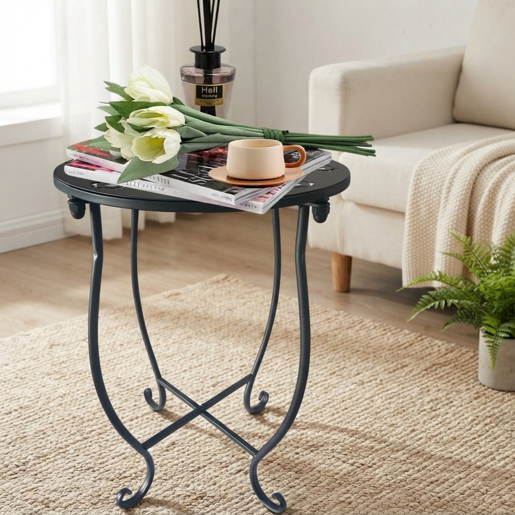 Portable 14-Inch Metal Side Table - Ideal for Garden, Balcony & Living Room