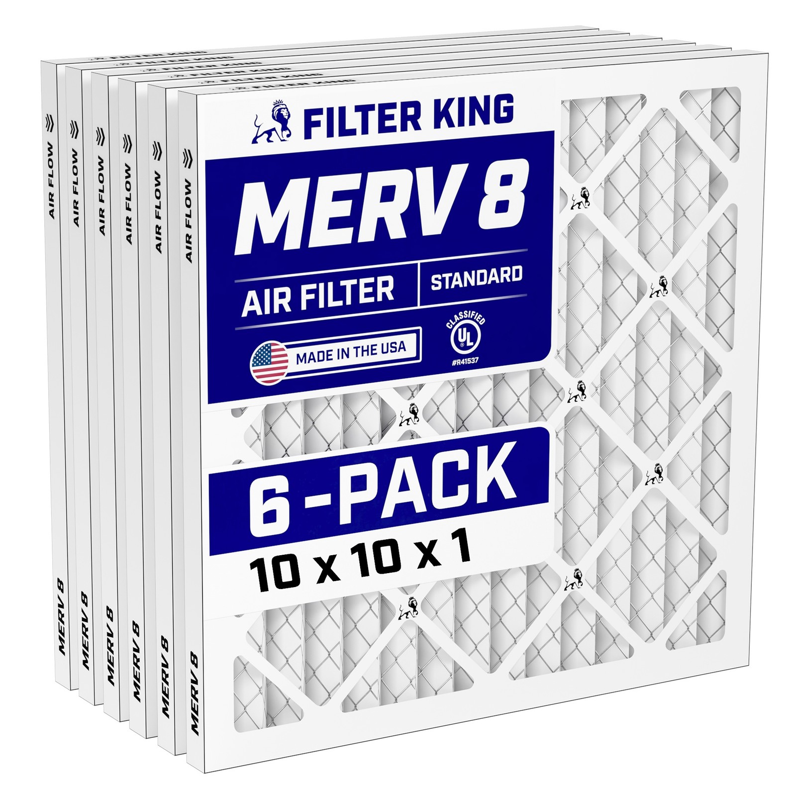 Filter King 10x10x1 Air Filter 6-PACK MERV 8 Actual Size 9.5 x 9.5 x .75"