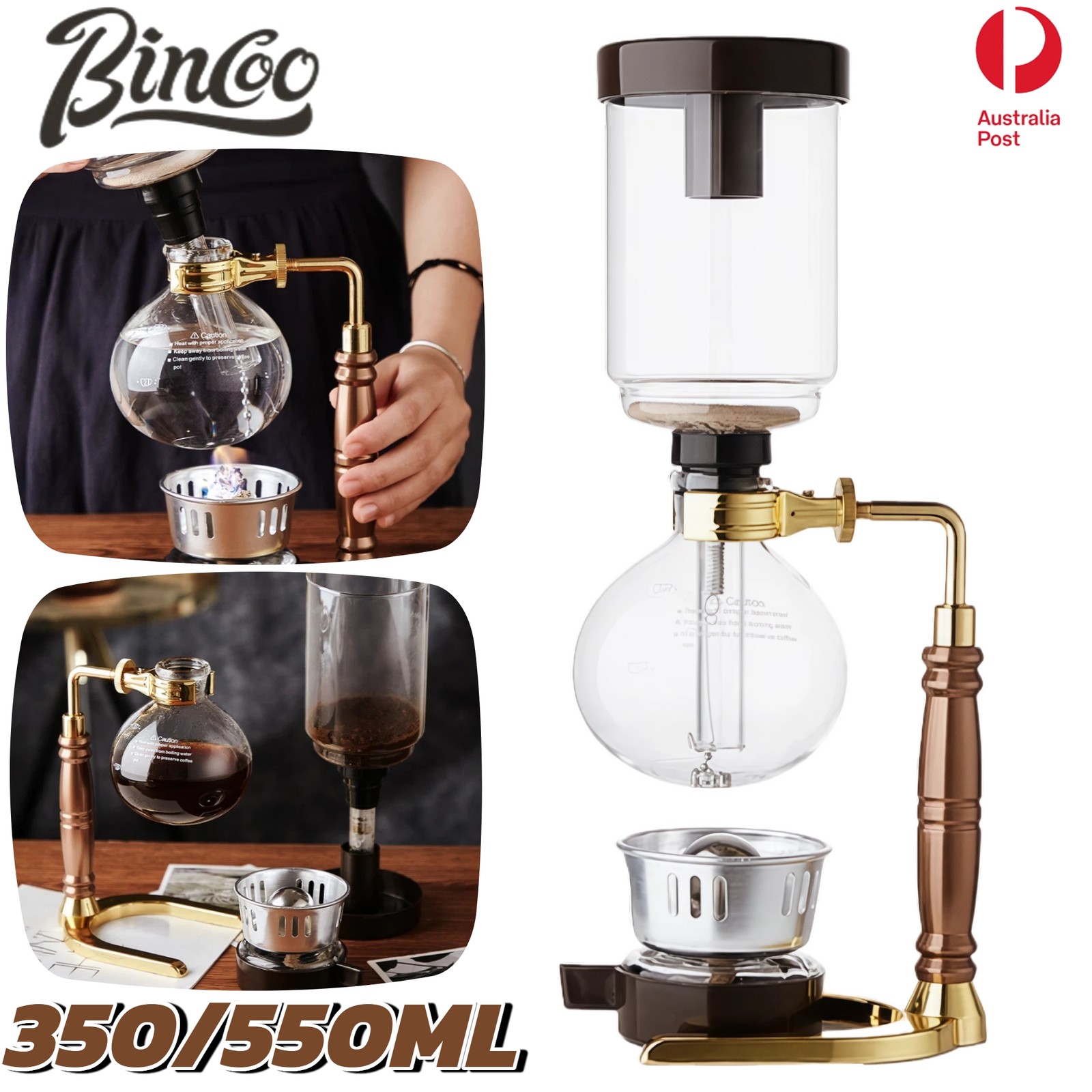 BINCOO Syphon Coffee Maker Filter Vacuum Siphon Pot Brewer Pour Over Cafe AU