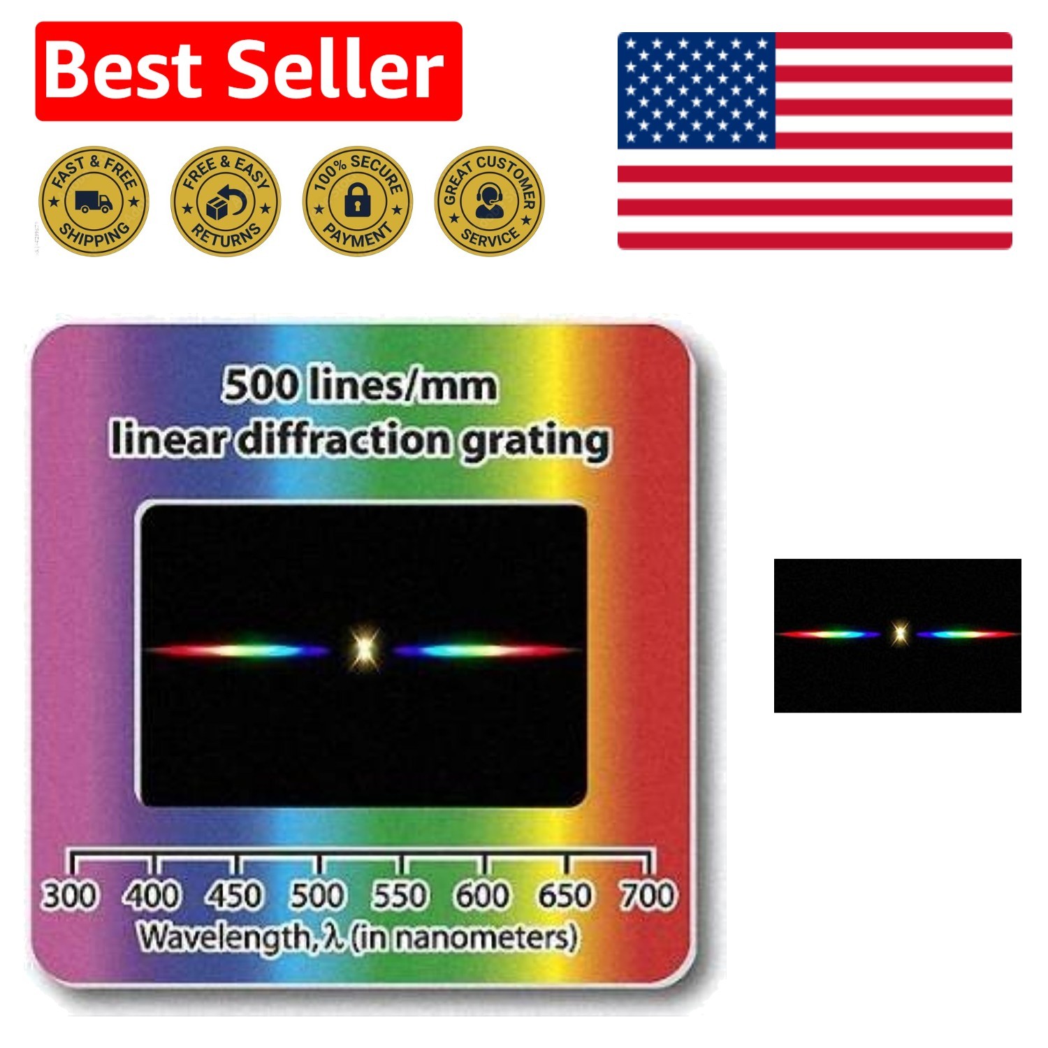 10-Pack 500 Line Linear Diffraction Grating Slides for Vibrant Light Studies
