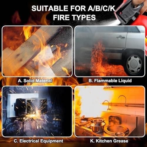 2 Pack Water-Based Fire Extinguishers Class A B C K With Wall Mount | Compact...