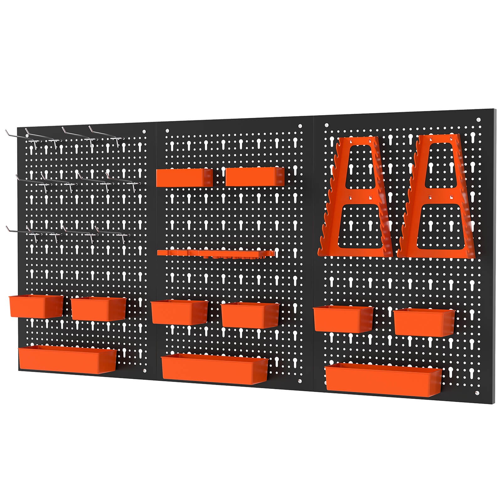 Pegboard Wall Organizer 9-Bin Parts Rack Organizer w/ Hammer Racks Tool Holders