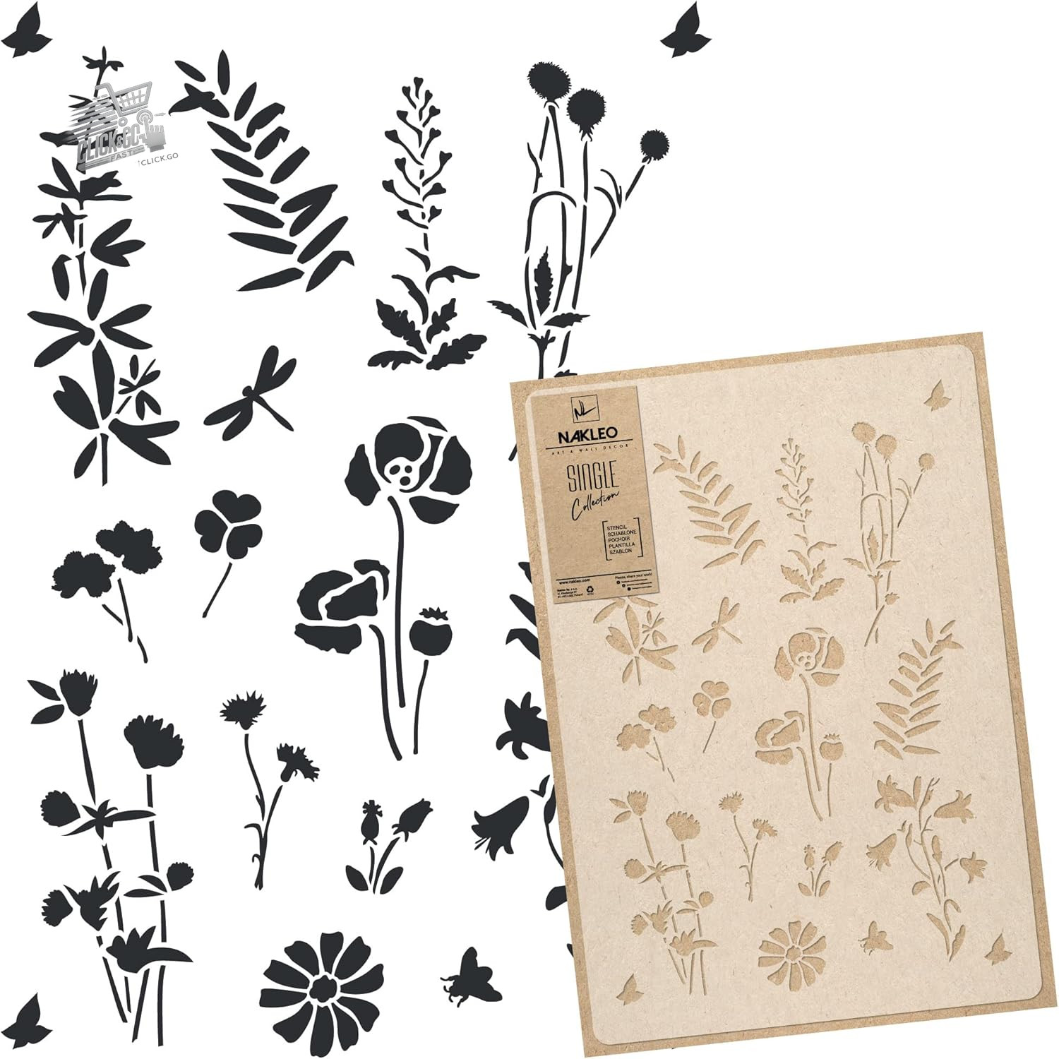 Flower stencil for painting 59x95cm, floral lawn nature wall model G