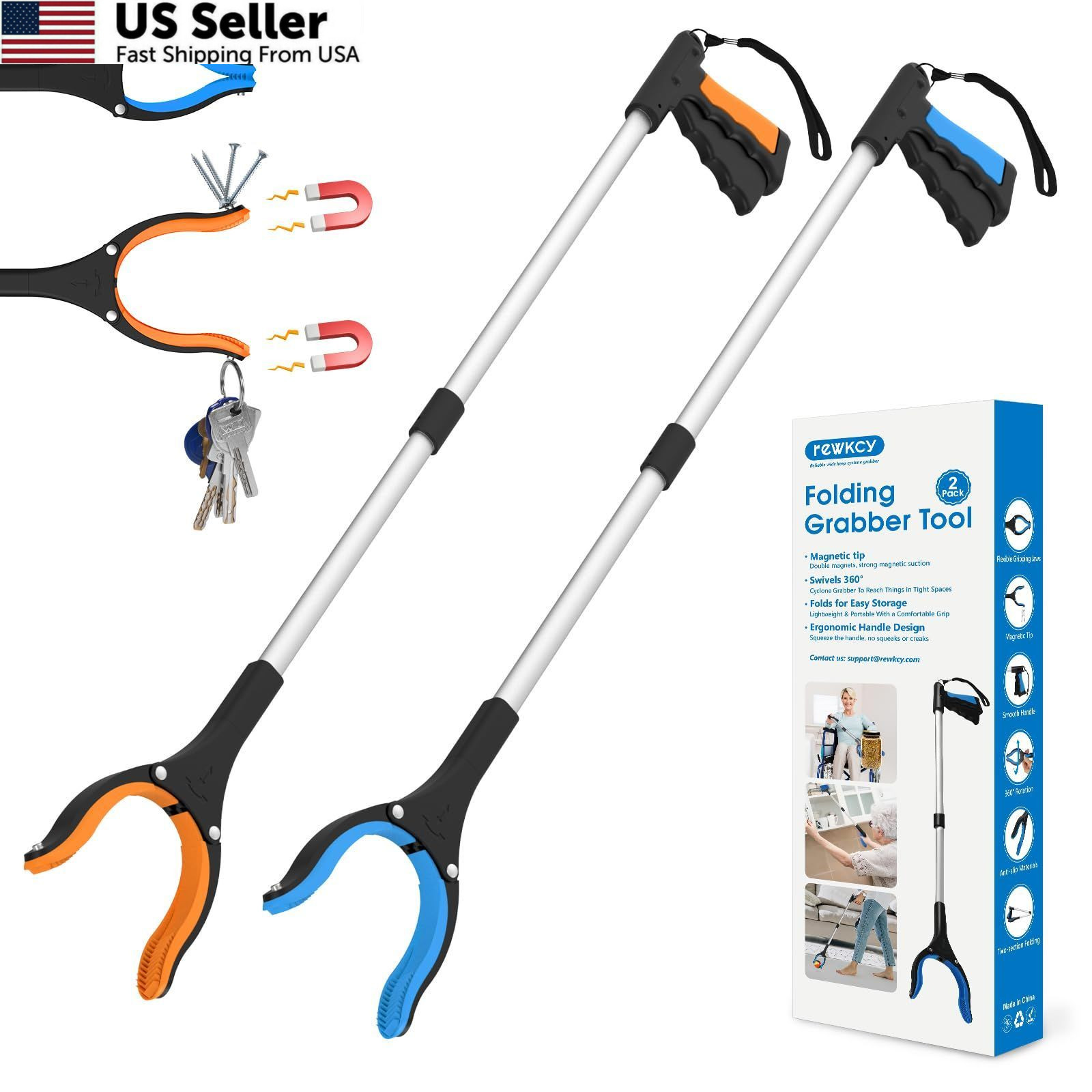 REWKCY 34" Grabber Reacher Tool, 2-Pack 34-Inch (Pack of 2), Blue&orange