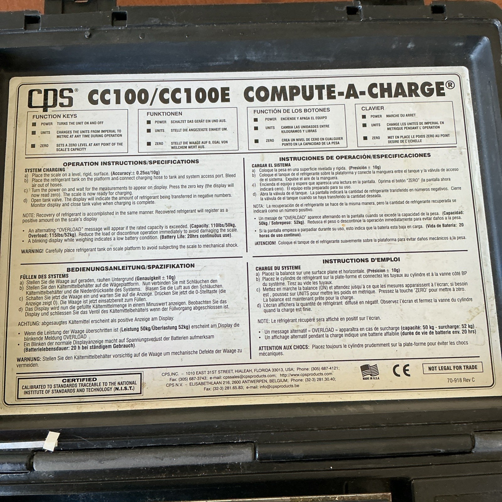 CPS CC100 Compute a Charge HVAC Refrigerant Scale CC-100 Tested & Working