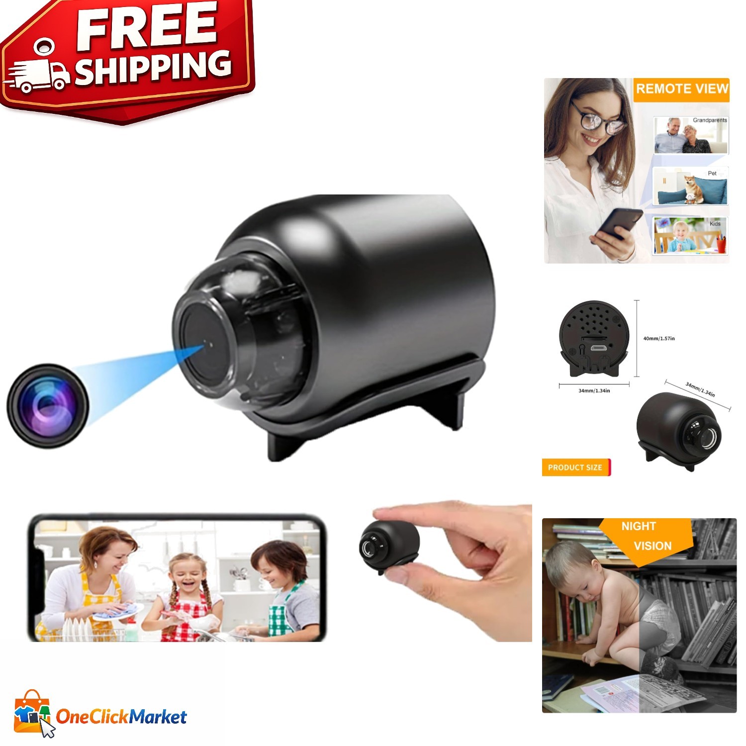 1080P HD Wireless Mini Camera - 160° View Baby & Pet Monitor with Night Vision