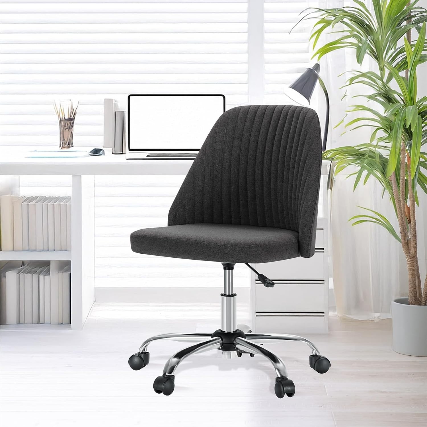 Armless Office Chair Cute Desk Chair Fabric Home Office Desk Chairs with Wheels