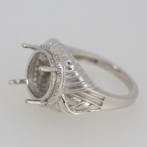 Sterling Silver Semi Mount Ring Setting Round RD 12x12mm Vintage Style