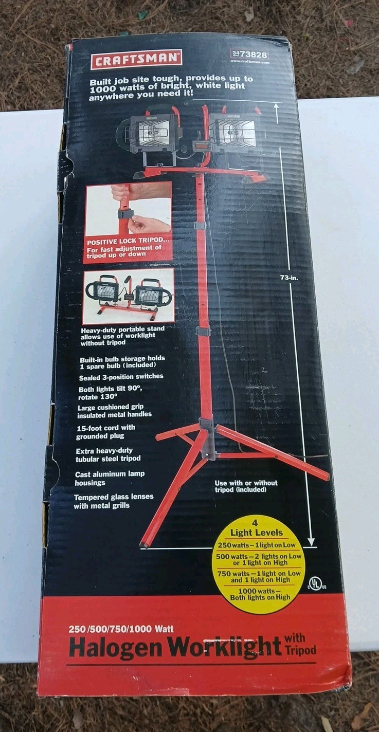 NOS Craftsman Halogen Work Light w/ Tripod 3473828 250/500750/1000W