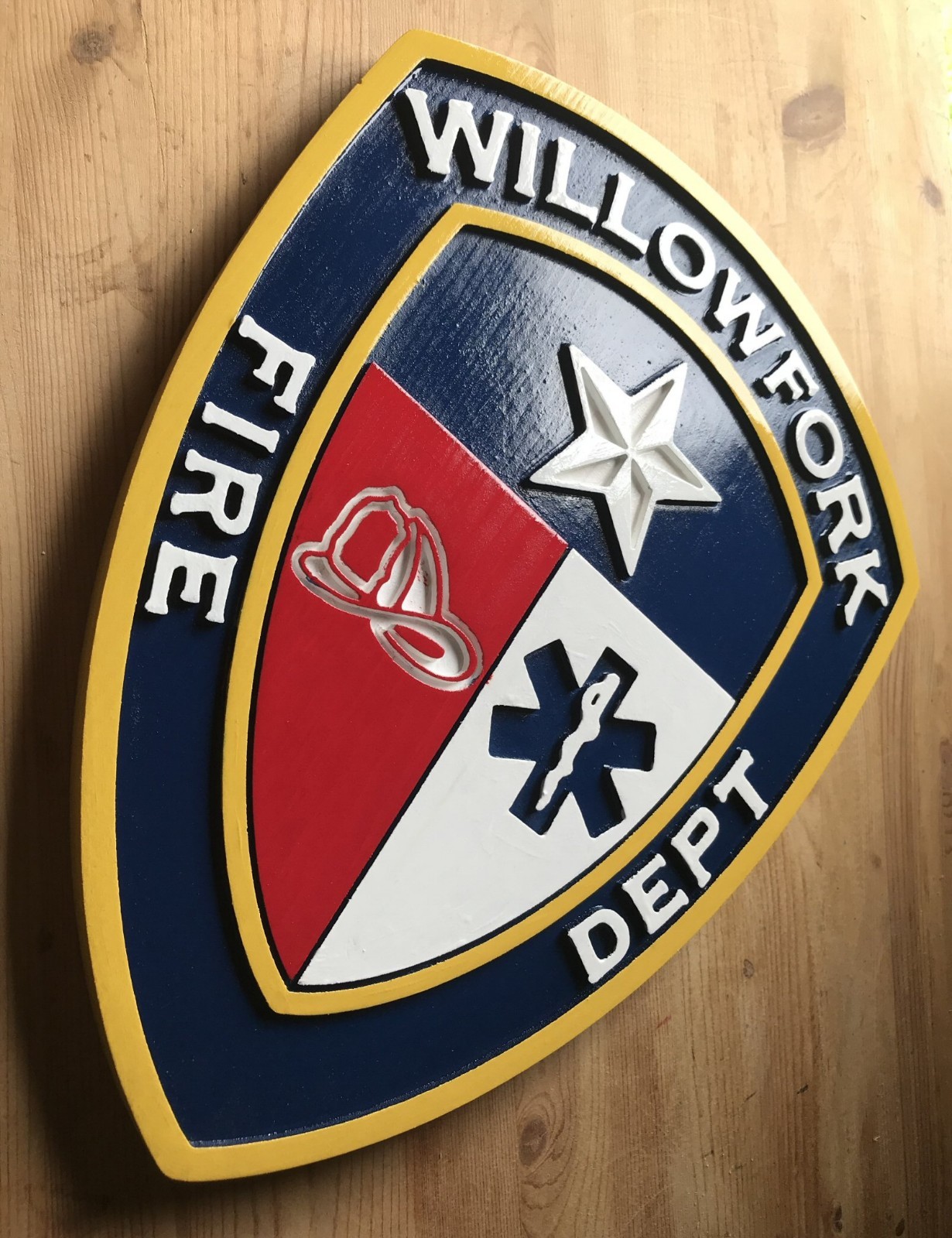 Fire Department Willowfork 3D routed  plaque wood patch sign Custom carved