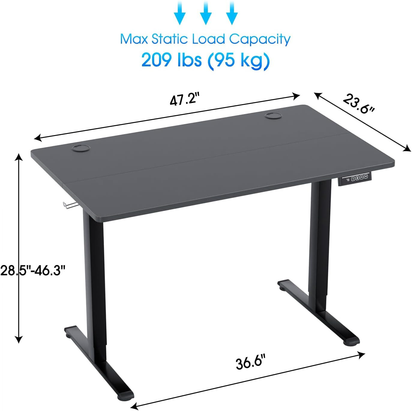48 Inch Adjustable Height Standing Desk Computer Desk with Large Space Desk