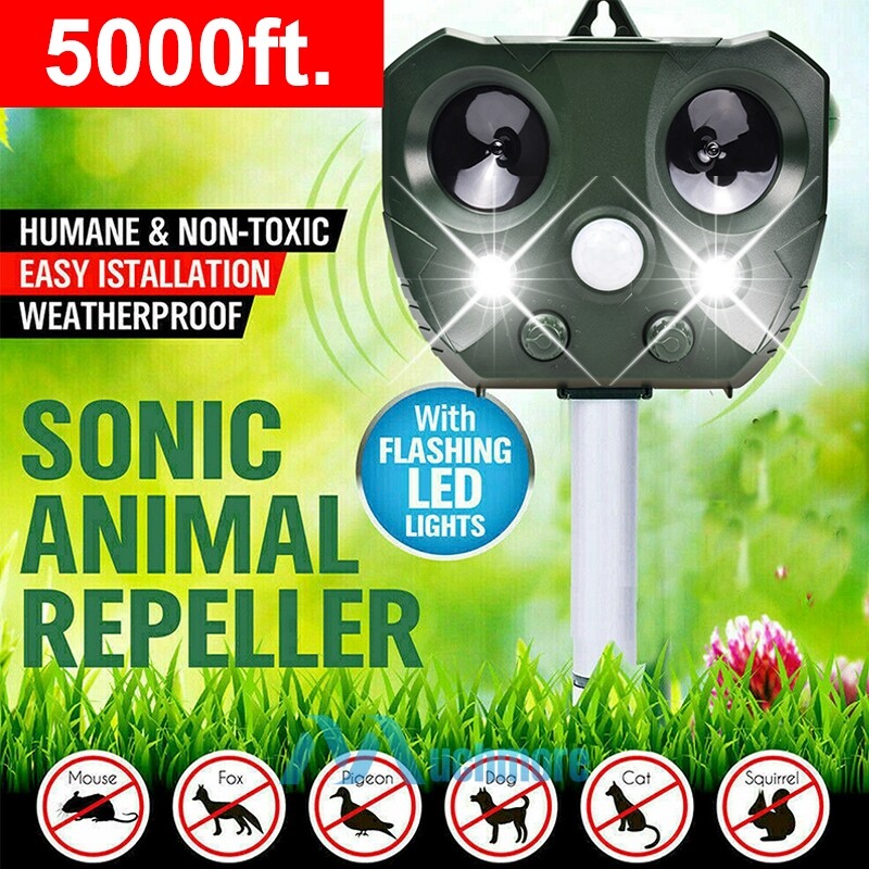 Solar Ultrasonic Animal Repeller LED Loud Sound Alarm Bird Cat Mice Deer Sensor