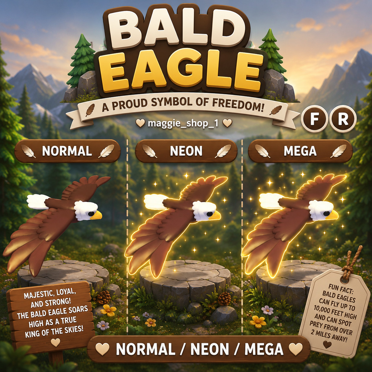 Bald Eagle FR Normal/Neon /Mega ✨ Adopt From Me Today ✨ Top Picks