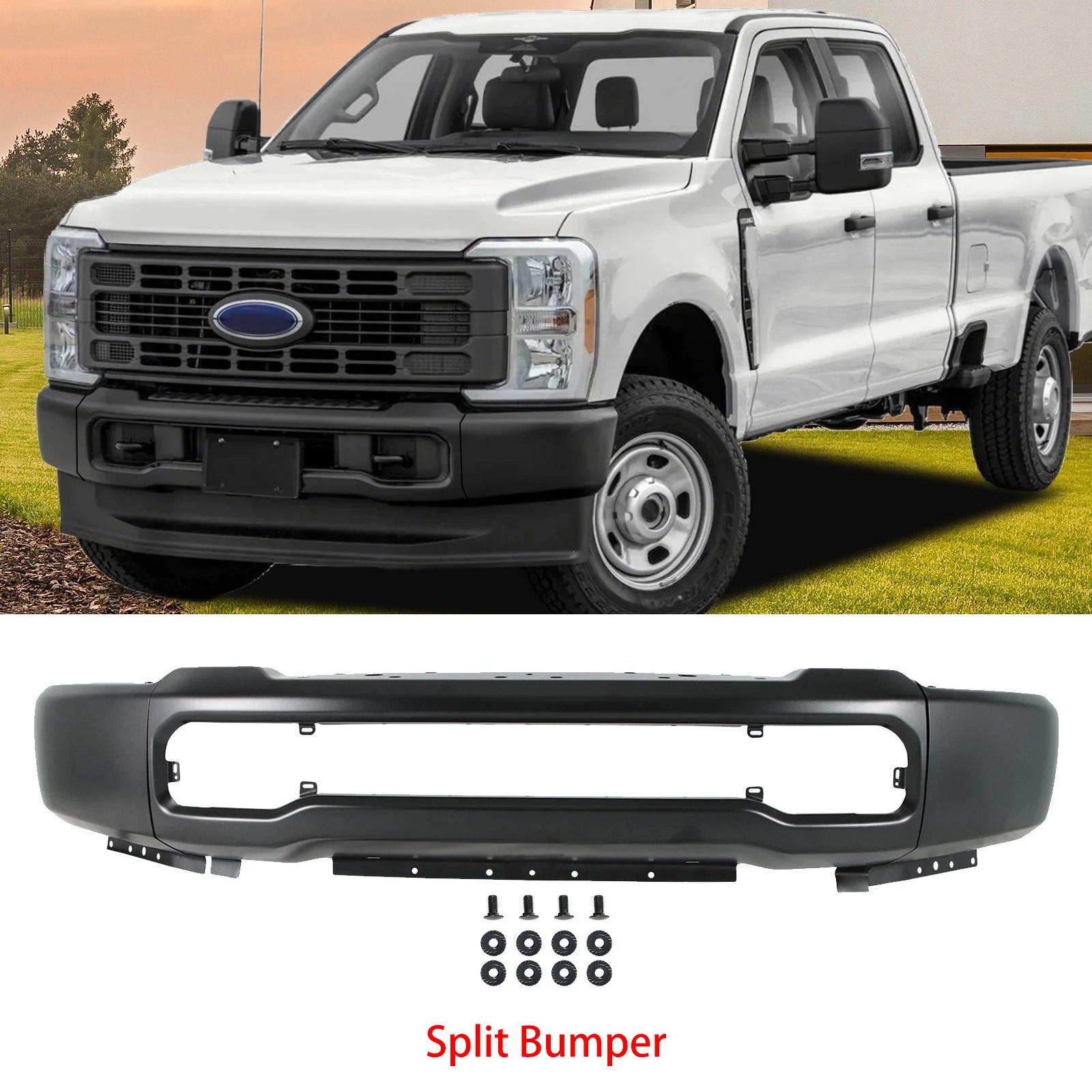 Black Front Bumper For 2023-2025 Ford F-250 F-350 Super Duty W/O Fog Light Hole