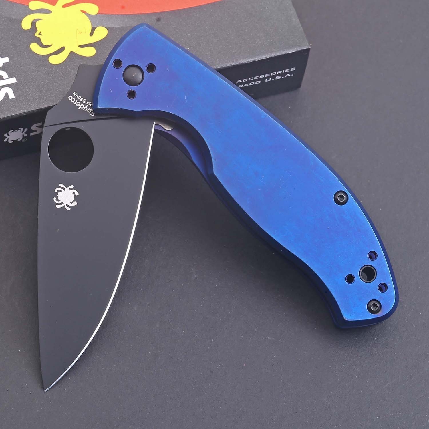 Blue Titanium Handle High Quality Frame Lock Combat Tactical Pocket Knife Knives