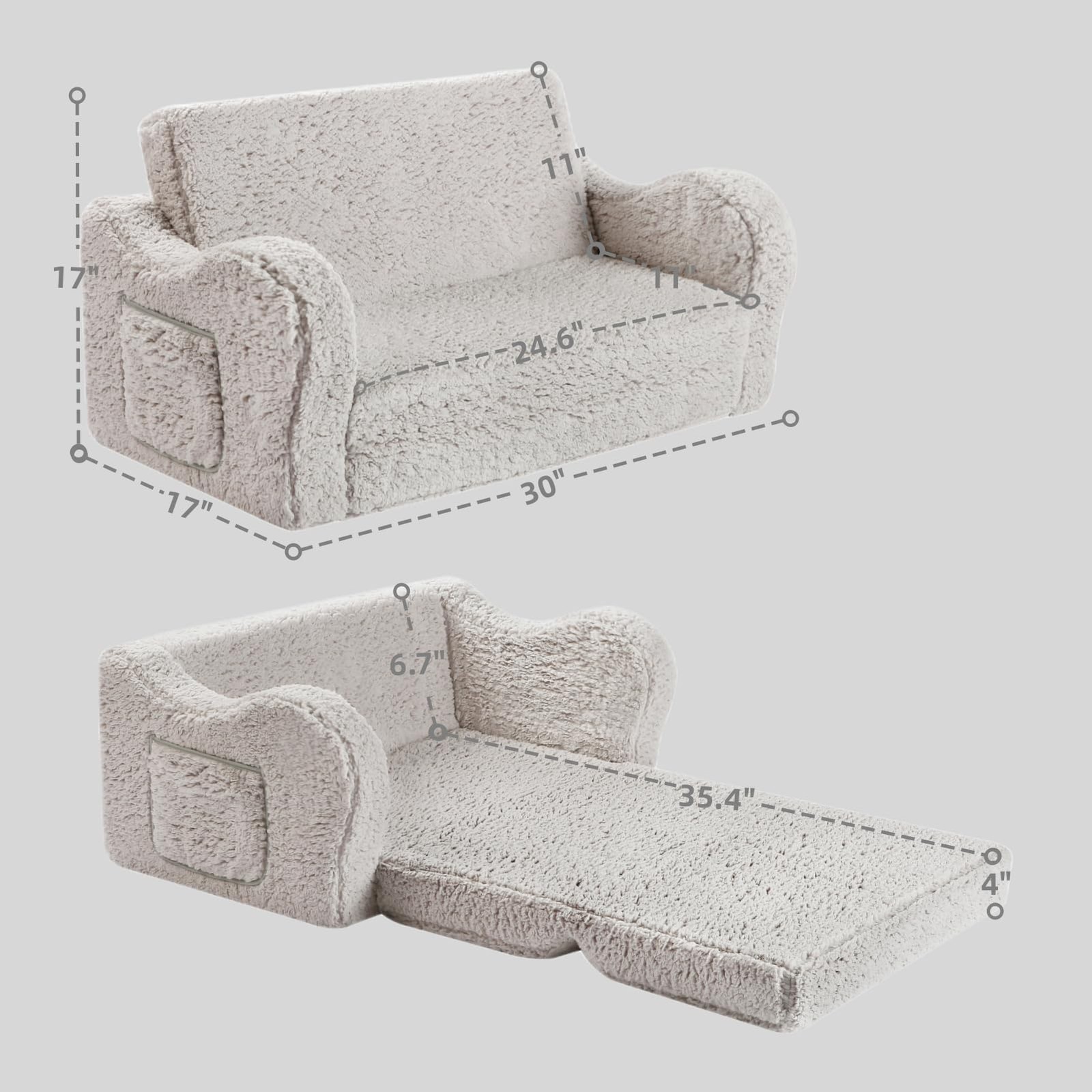 MOMCAYWEX Kids Sofa, 2-in-1 Flip-Out Foam Couch, Soft Play Lounge Chair for T...