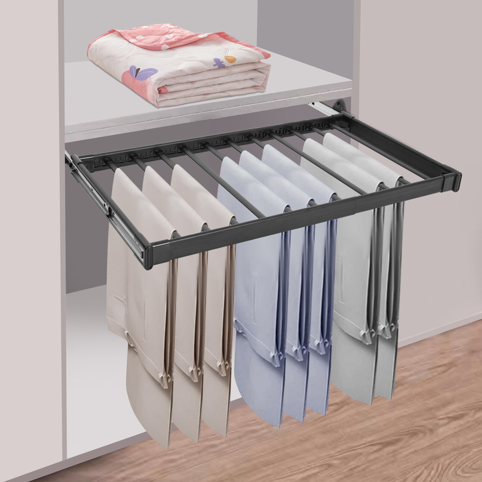 Pull Out Trouser Rack Closet Pants Hanger Slide Out Pants Storage Holder 60-85cm