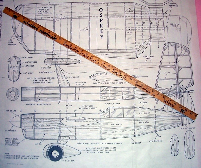 OSPREY PLAN + CONSTRUCTION ARTICLE for a 48" GullWing UC Stunt Model Airplane