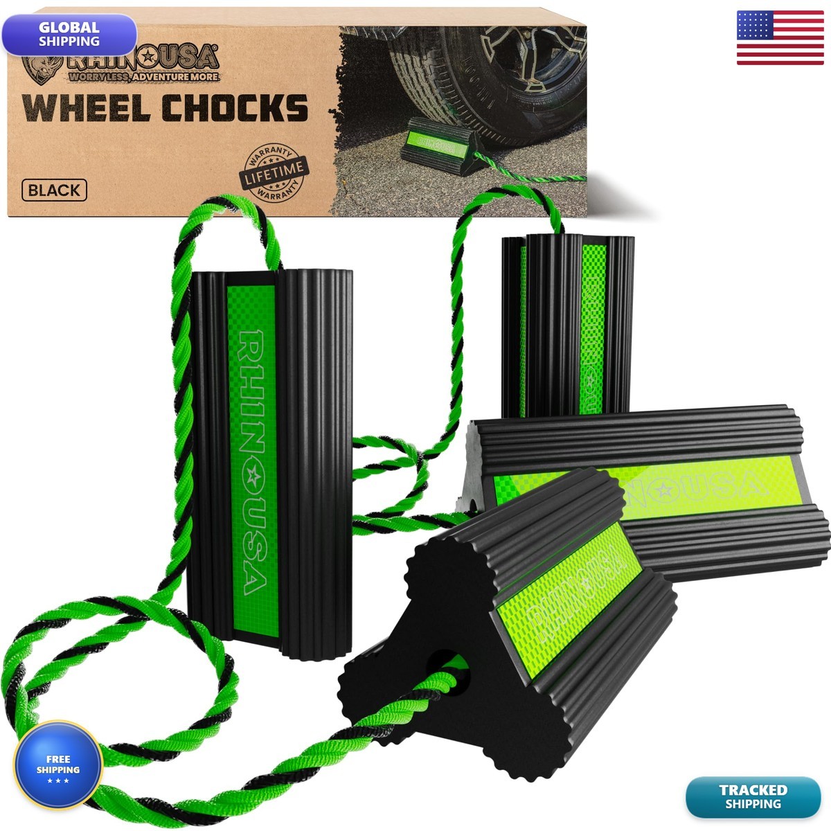 Rhino USA Heavy Duty Rubber Wheel Chocks - Non-Slip Trucks, RVs & Trailers