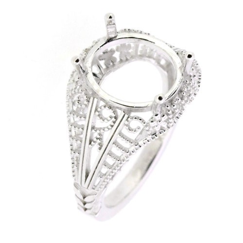 Sterling Silver Semi Mount Ring Setting Oval OV 16X12mm Filigree