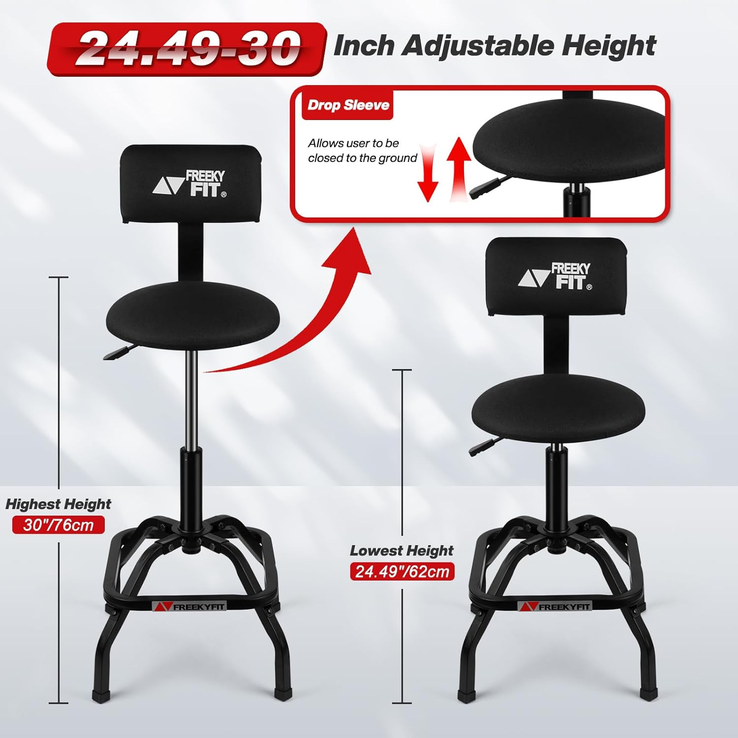 Shop Stool with Backrest, Mechanic Garage Stool for Workshop, Adjustable Shop St
