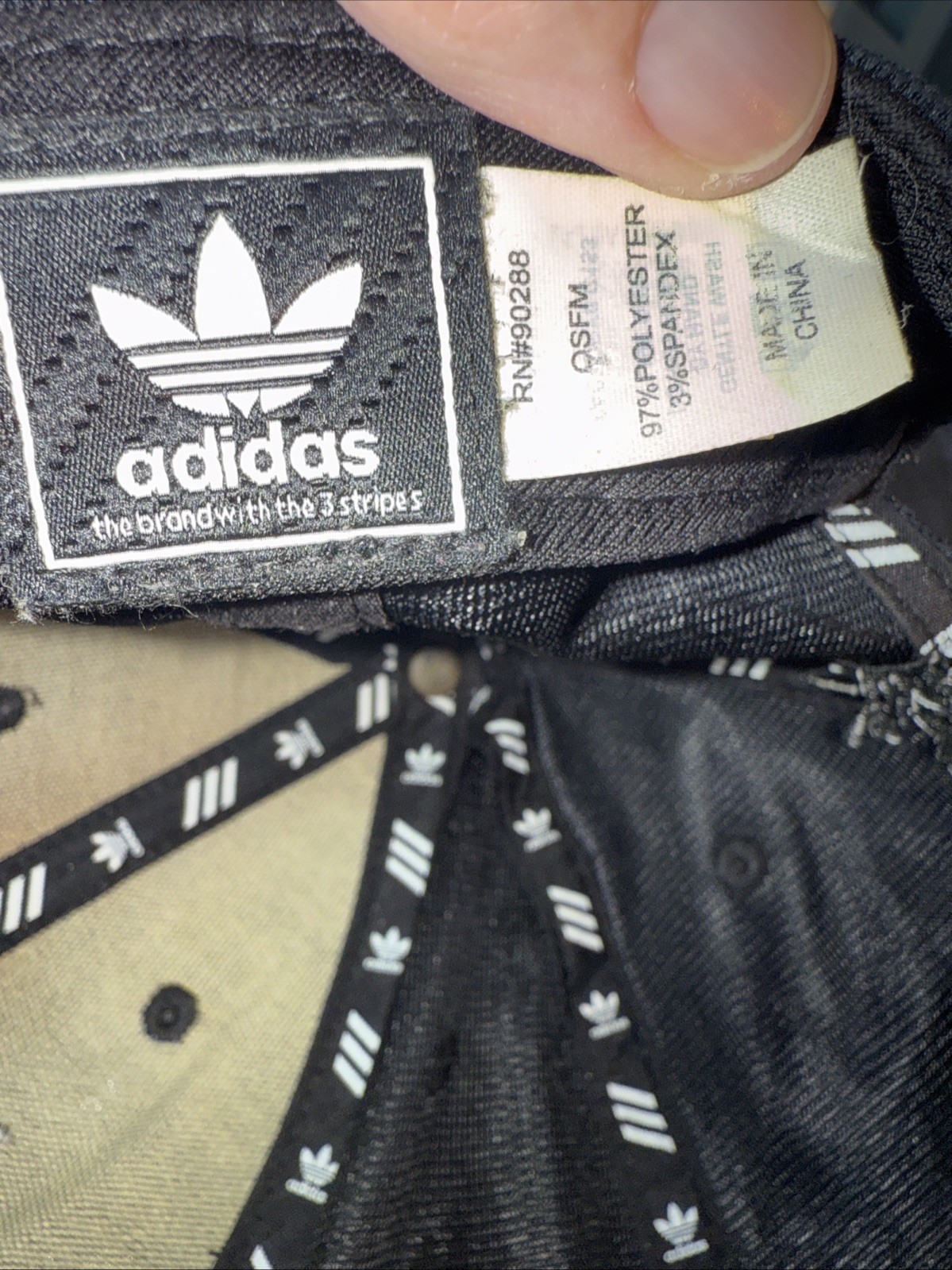 Adidas Letters Logo in Black on Black Hat Cap SnapBack 97% Poly,3% Spandex