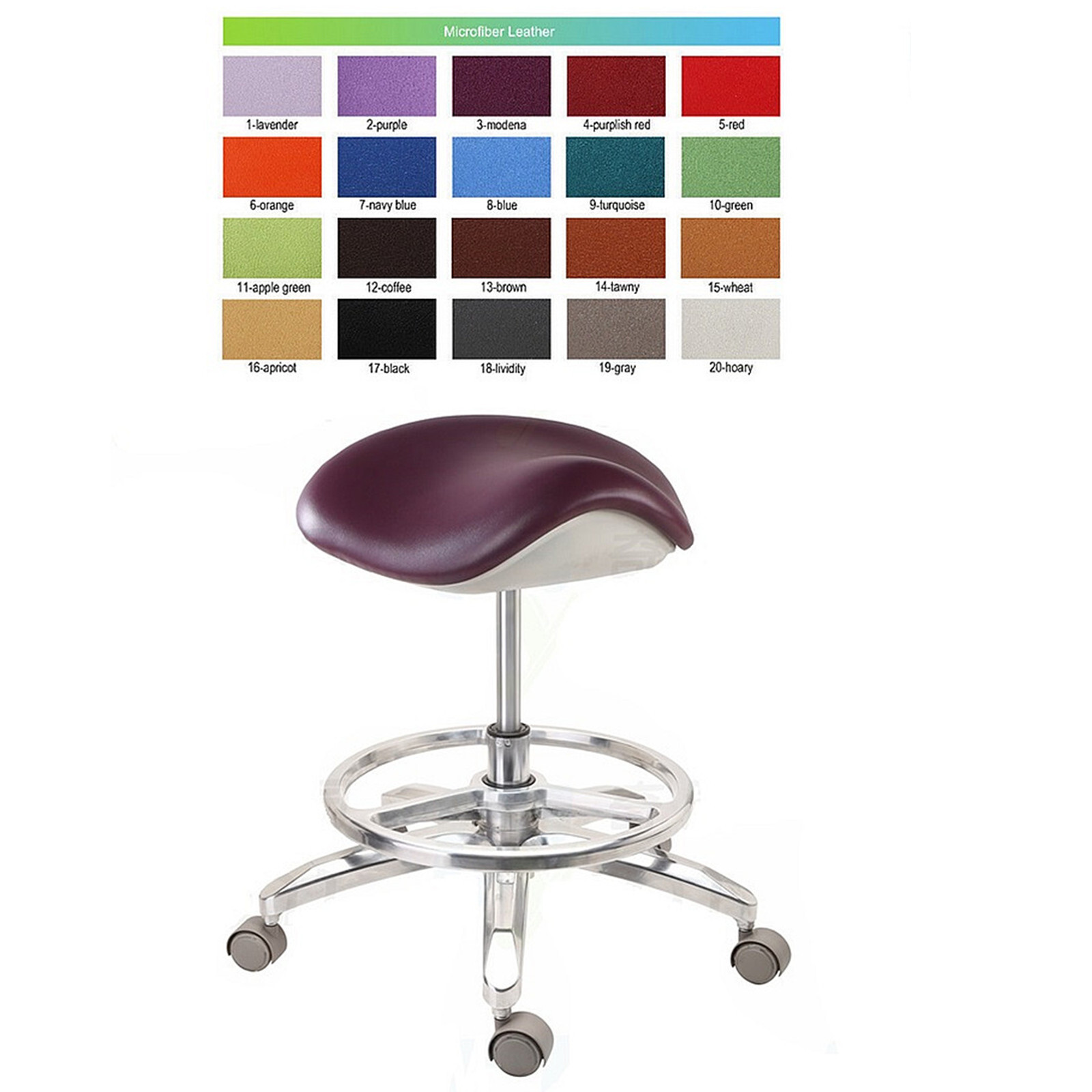 PU Leather Dental Deluxe Saddle Chair Foot Controlled Mobile Doctor's Stool