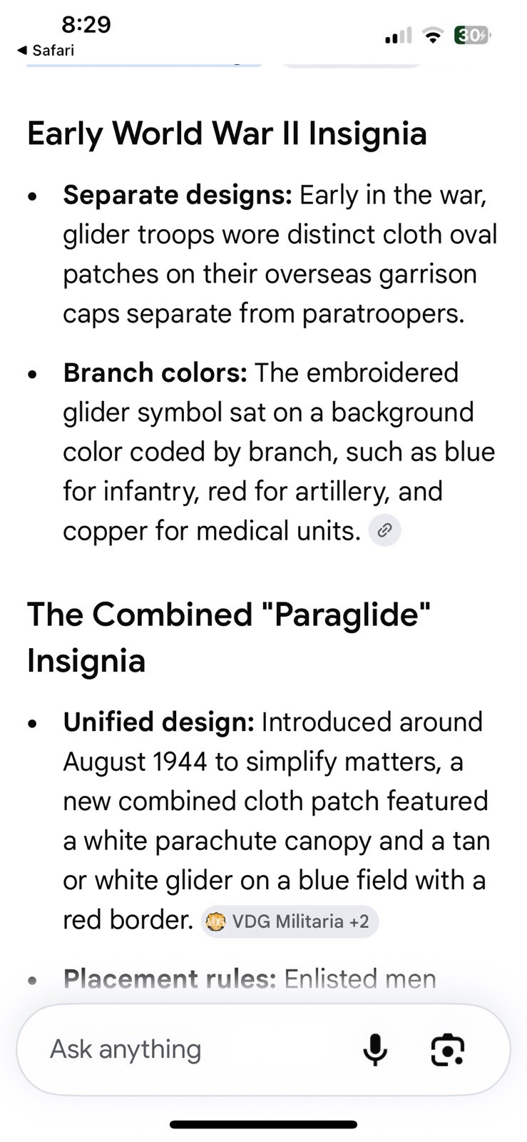 WWII U. S. ARMY PARAGLIDER CAP Patch (w/ CG-4A Combat Glider) • VG-EX
