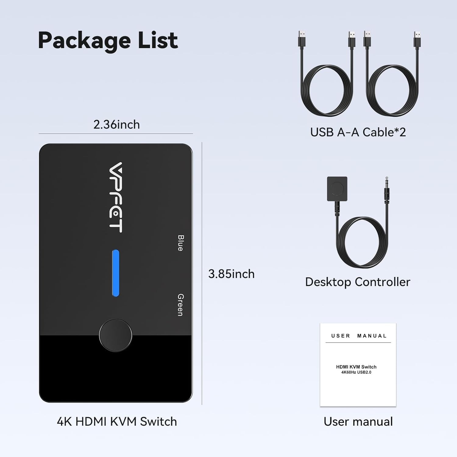USB KVM Switch 4K@60Hz - Effortlessly Control 2 PCs with Compact Desktop Remote
