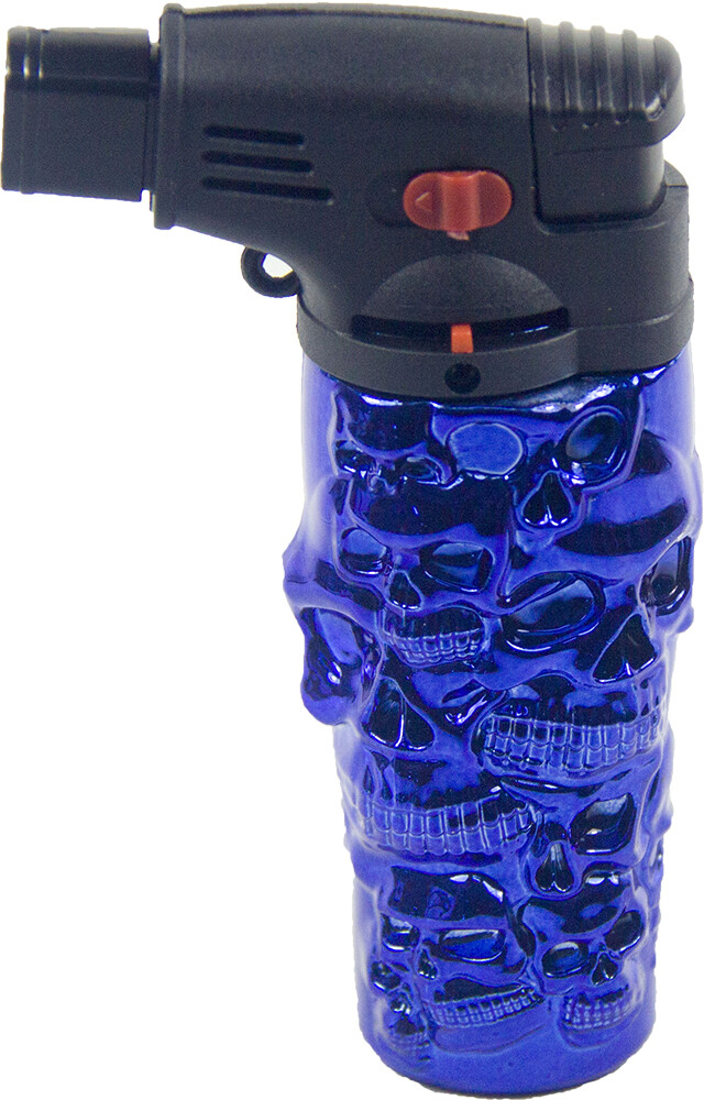 Jumbo 4.3" Jet Torch Gun Lighter Refillable Lockable Adjustable Engraved Skull S