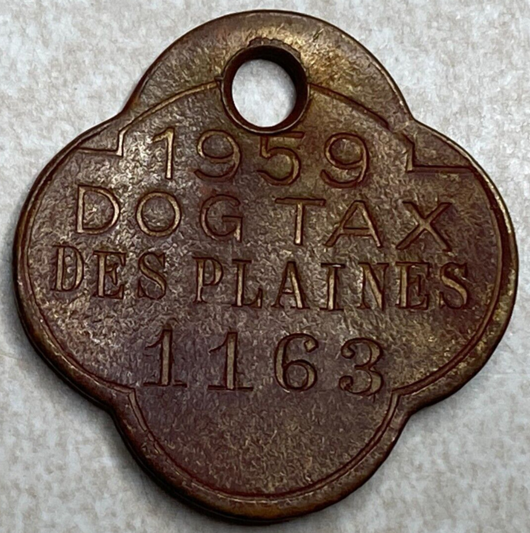 1959 Des Plaines IL Illinois Dog Tax Tag Medal T3263 -bent