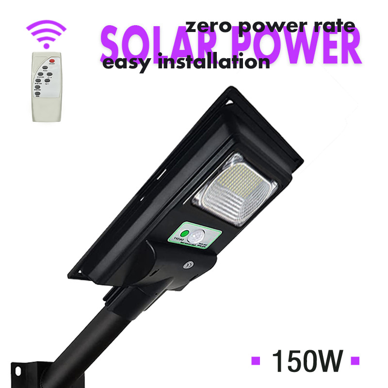 DIM Solar LED Street Light Sensor Dusk Timer Remote Control Cool White Yard 150W