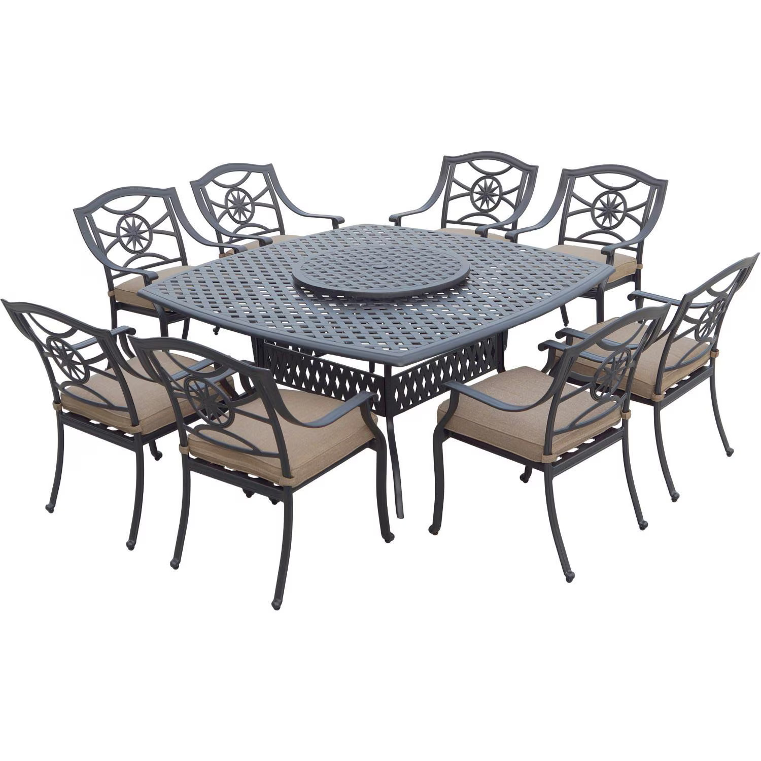 Ten Star 11 Pc Cast Aluminum Dining Set 64 Inch Square Series 30 Table & Lazy