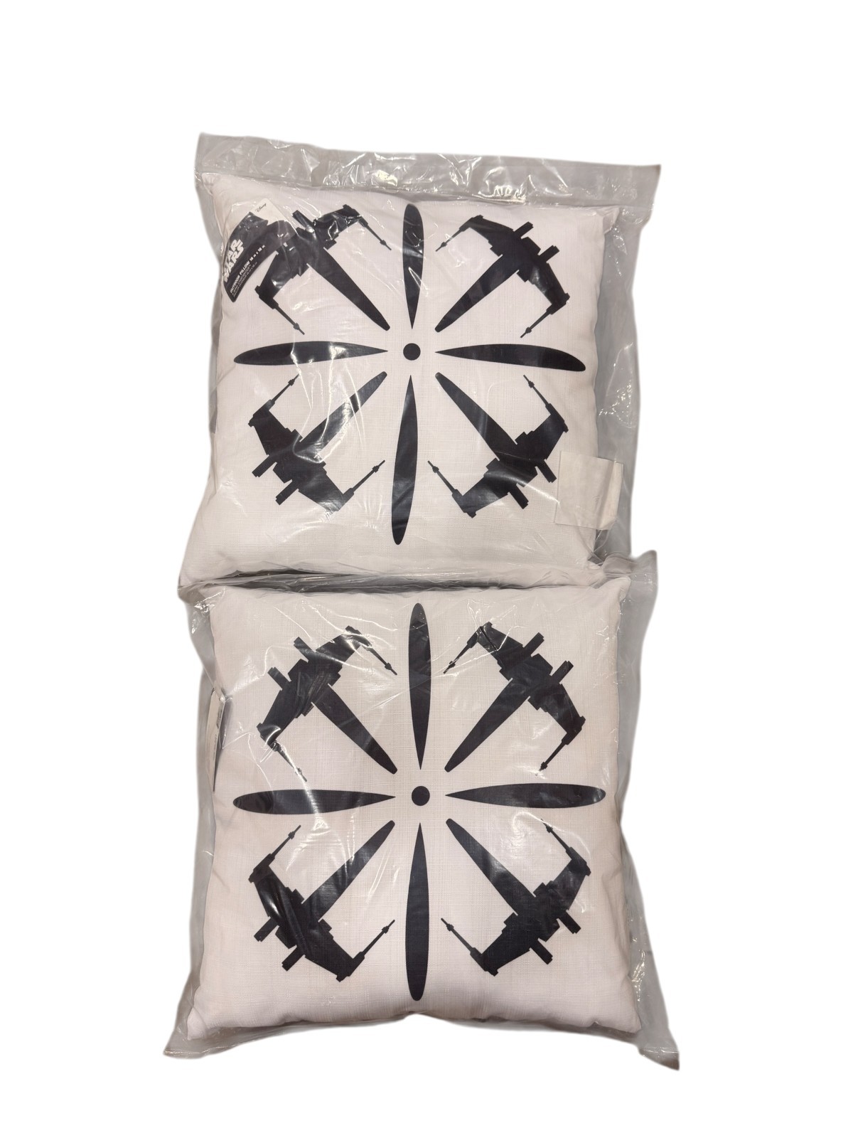 2 Star Wars White Throw Pillow | Black X-Wing Fighter Design | 18 x 18 Inches
