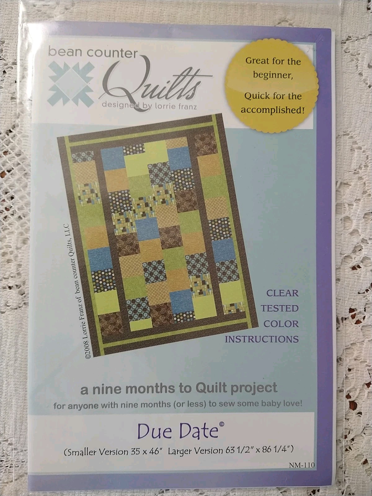 Due Date Quilt Pattern (Bean Counter Quilts) #NM-110 A Nine Months To Quilt Proj