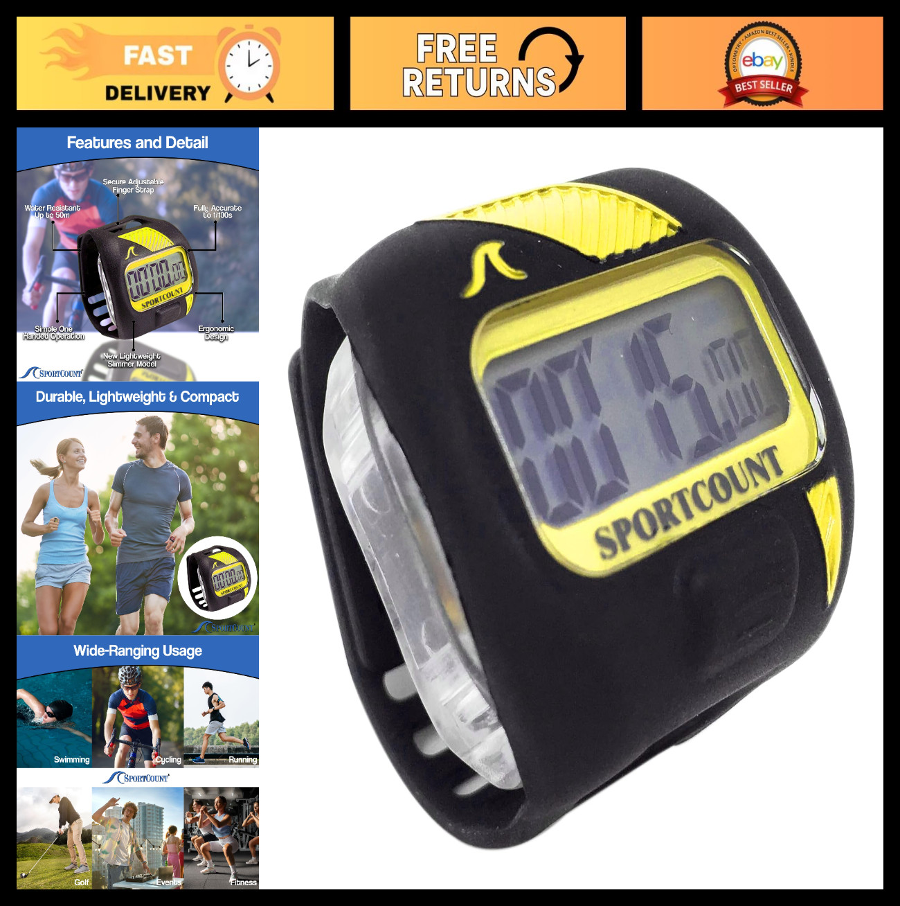 Waterproof Finger Stopwatch & Swim Timer | Hands-Free One-Finger Operation for S