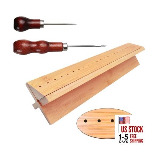 Bamboo Book Binding Cradle with 2 Awls Wood Bookbinding Punching 12.6 inches