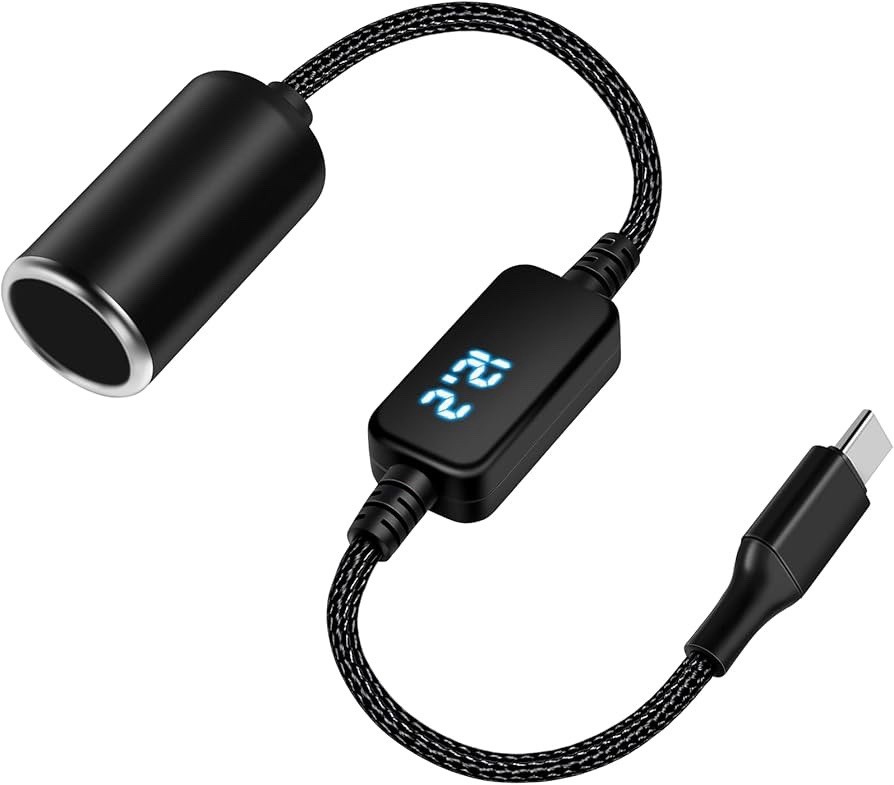 2 Pack 2套USB C Male to 12V Cigarette Lighter Socket Adapter 12V 18W Power Cable