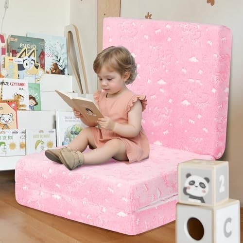 Glow Foldable Floor Mattress for Kids, Trifold Nap Mat for 75x25x3" Unicorn