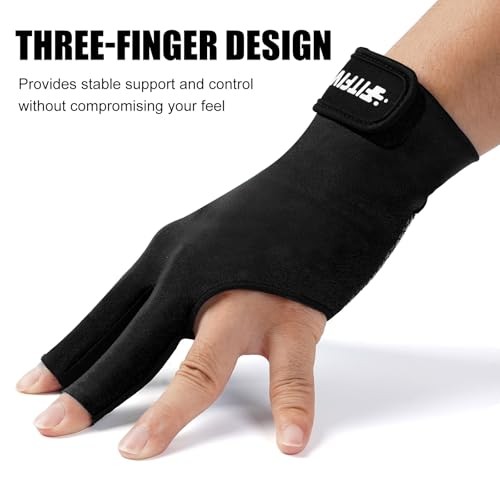 Billiard Pool Glove for Left Hand 3 Finger, Durable Double Medium Black