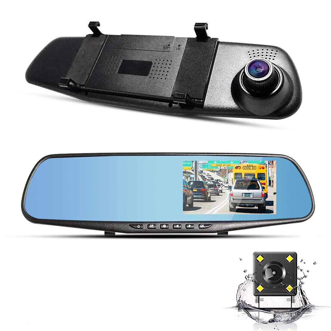 4.3" 1080P Dual Lens Car DVR Front and Rear Camera Video Dash Cam Recorder UK
