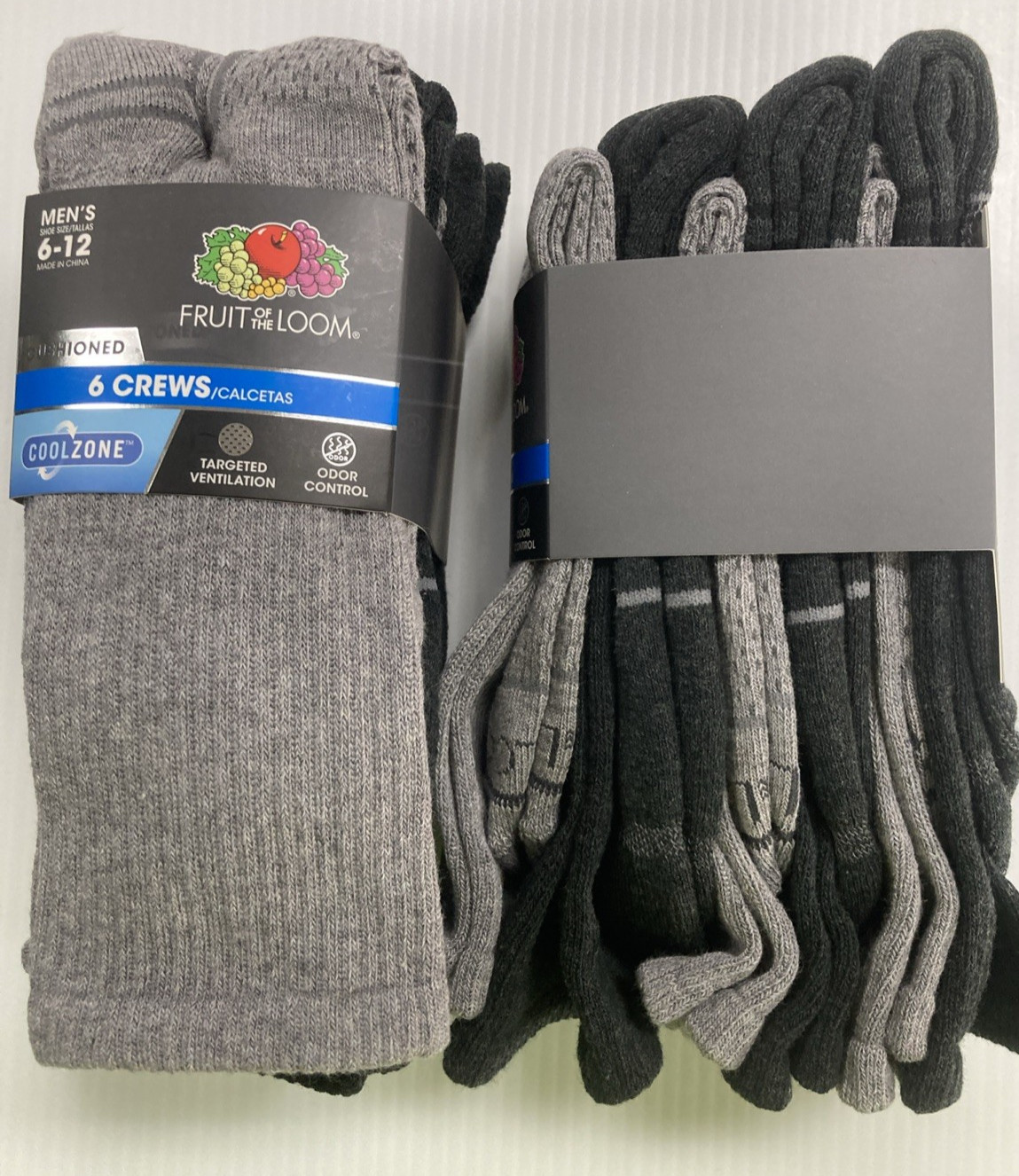 Fruit of the Loom Men's CoolZone Cushion Crew Socks, Large, 12 pairs, Free Ship