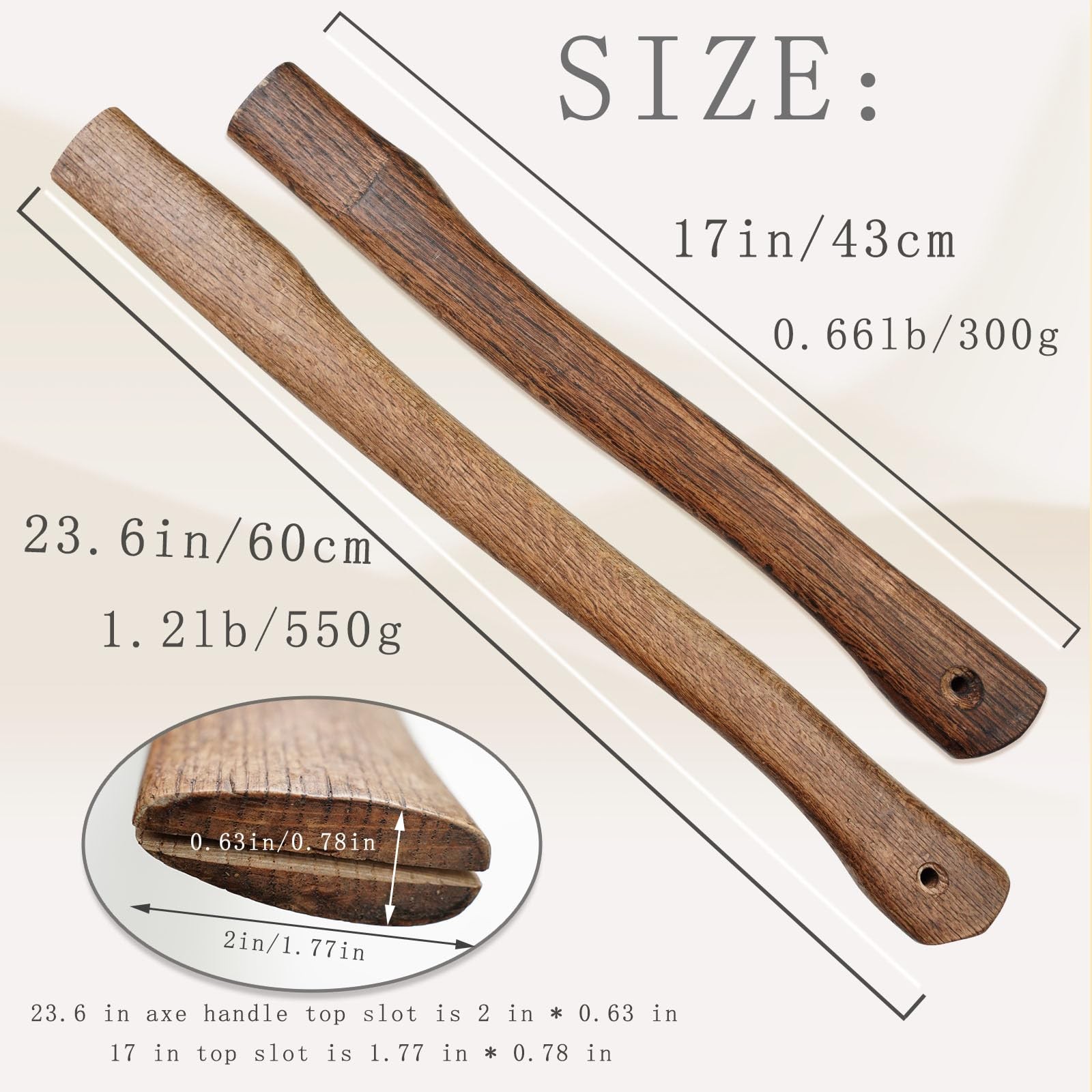 XQSL 2-Pack Wood Axe Handle Replacement 17" & 23.6" Hatchet Pick Handles