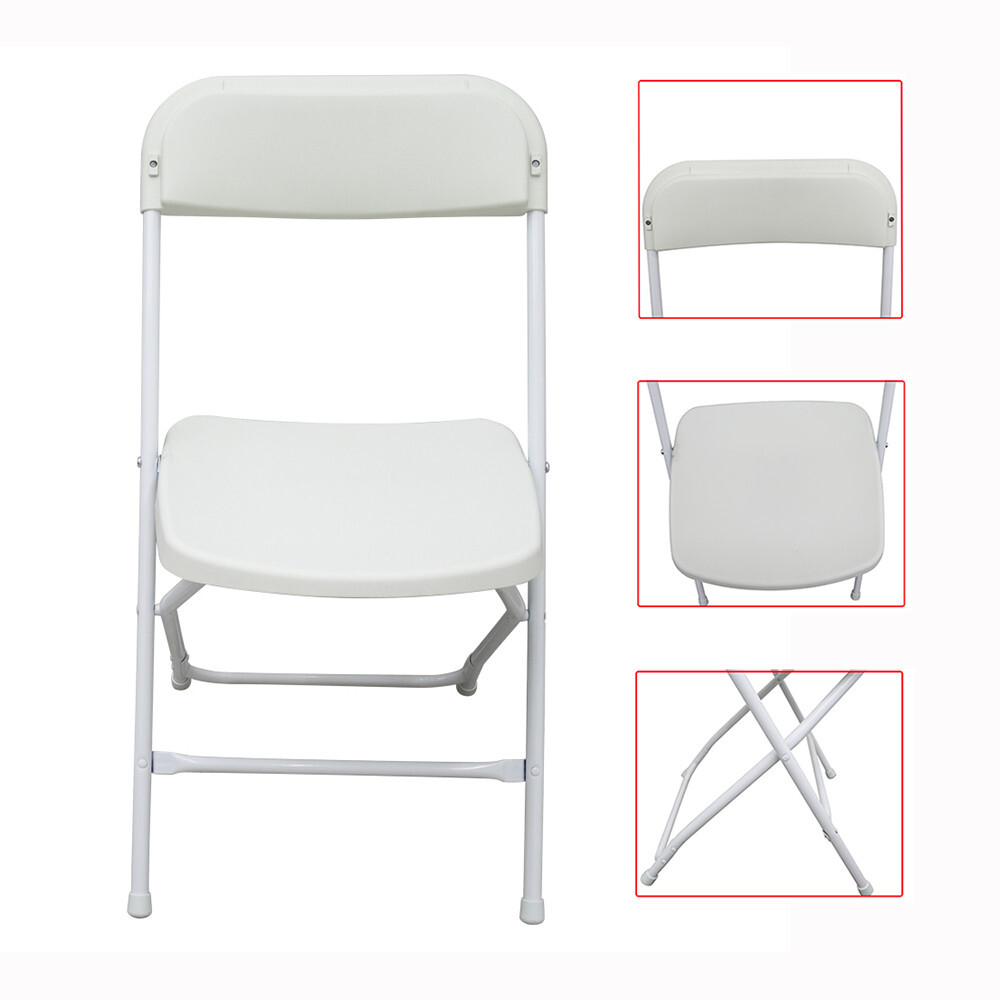 5 Pack White Plastic Commercial Folding Stackable Chairs Plastic + Iron Material