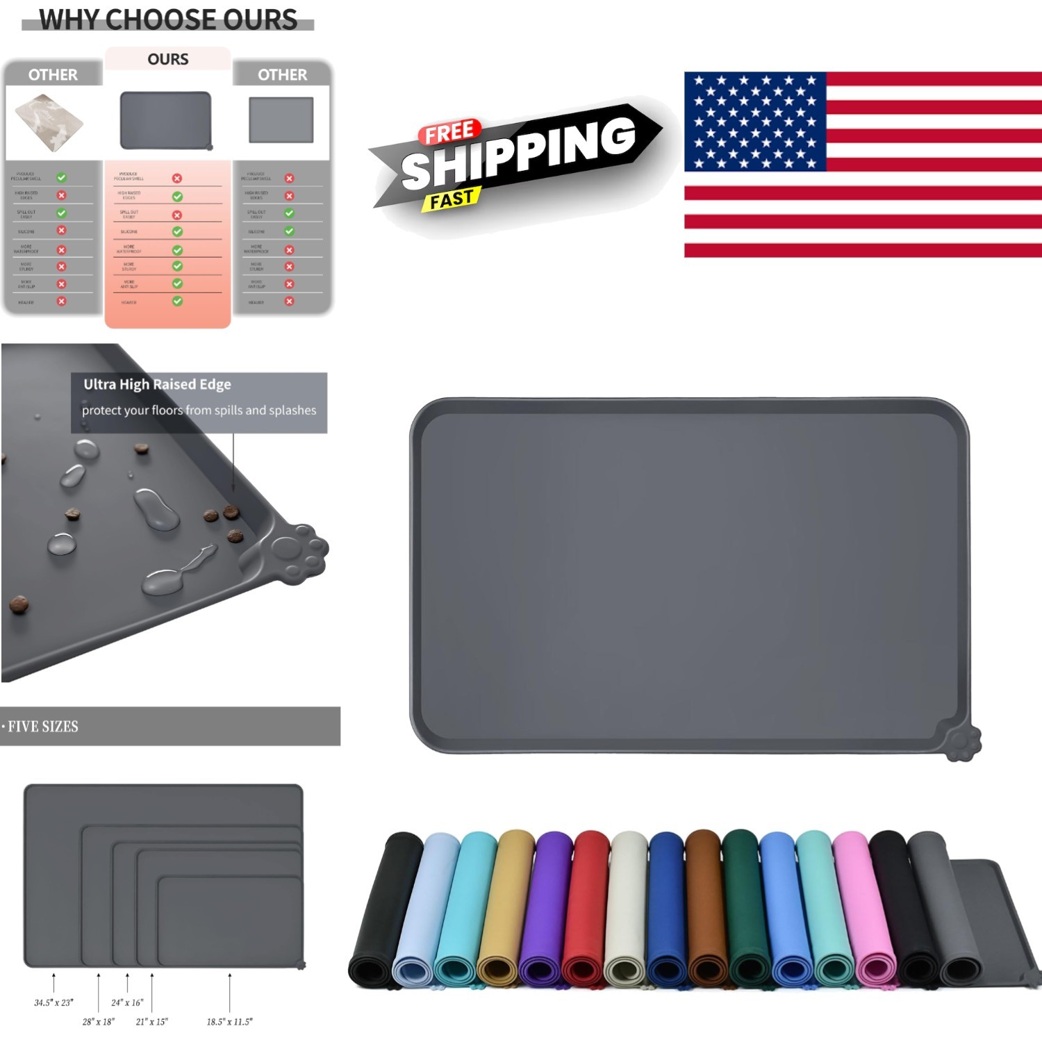 Quality Silicone Pet Feeding Mat 18.5 Inch For Clean Dining Experience